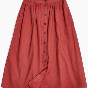 Madewell Rust Button-Front Patio Midi Skirt